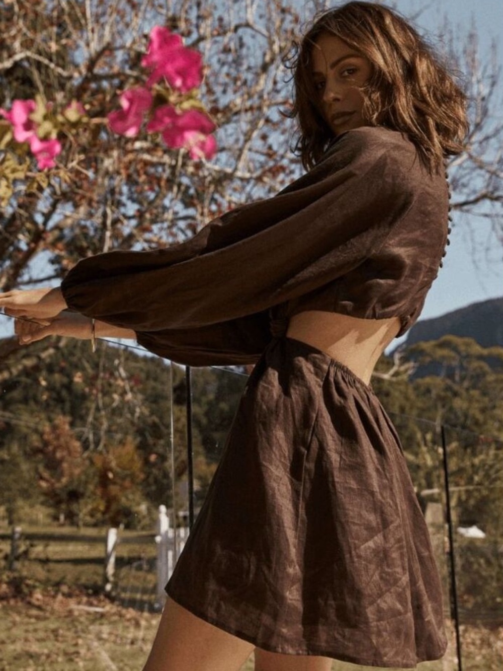 DISSH Zayn linen dress in chocolate size 12 - Picture 3 of 3